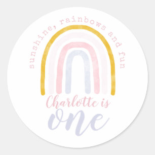 Boho Sunshine, Rainbows and Fun First Birthday Classic Round Sticker