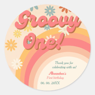 Boho sunshine retro groovy First birthday Classic Round Sticker