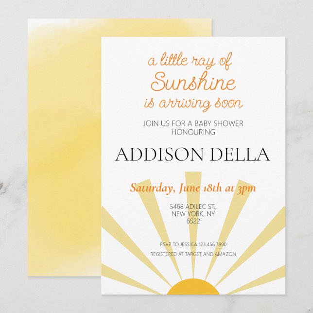 Boho Sunshine Sun Themed Boy Girl Baby Shower Invitation (Front/Back)