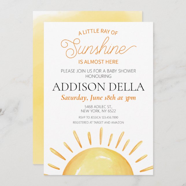 Boho Sunshine Sun Themed Boy Girl Baby Shower Invitation (Front/Back)