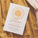 Boho Sunshine | Sun Themed Boy or Girl Baby Shower Invitation<br><div class="desc">Our little ray of sunshine is on the way! Boho baby shower invitations, ready to be edited online. A watercolor sun illustration fills the top of the card with the event details below in chic typography. The mum-to-be's name, "sunshine", the date, and the registry information are all written in a...</div>
