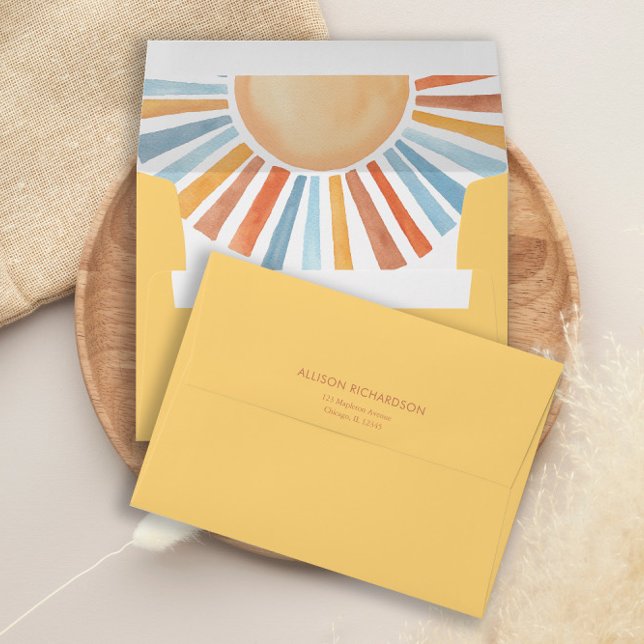 Boho sunshine sun yellow blue envelopes 5x7 card (Creator Uploaded)