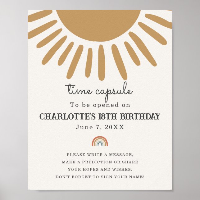 boho sunshine time capsule party sign (Front)