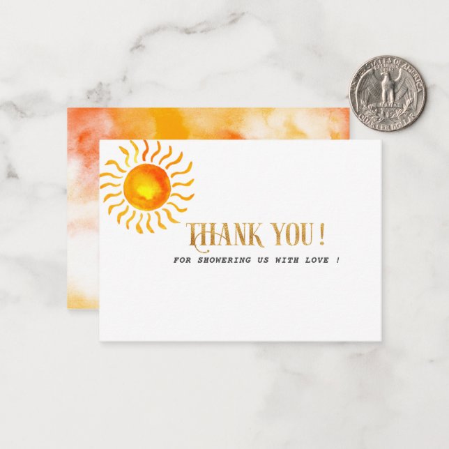 Boho sunshine watercolor thank you baby shower card (Front/Back In Situ)