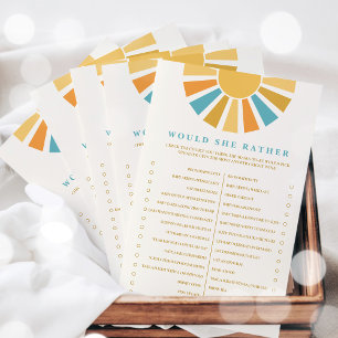 Boho Sunshine Would She Rather Baby Shower Game