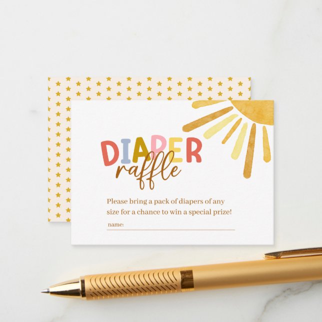 Boho Sunshine Yellow Baby Shower Diaper Raffle Enclosure Card (Front/Back In Situ)