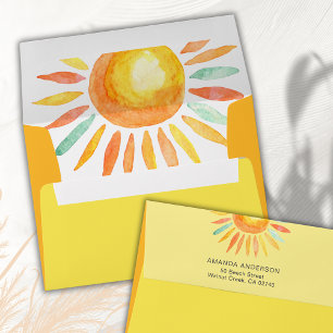 Boho Sunshine Yellow Blue Watercolor Sun Envelope