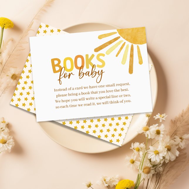Boho Sunshine Yellow Books for Baby Baby Shower Enclosure Card (Little Ray of Sunlight Books for Baby Request Card)