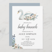 Boho Swan Dusty Blue Beige Flowers Baby Shower