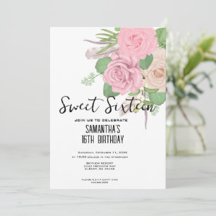 Boho Sweet 16 Invite - Pink Watercolor Floral
