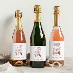 Boho Sweet Its a Girl Pink Clothesline Baby Shower Sparkling Wine Label