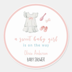 Boho Sweet Pink Girl Outfit Baby Shower  Classic Round Sticker