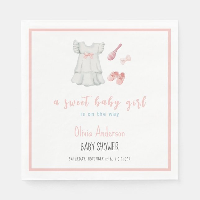 Boho Sweet Pink Girl Outfit Baby Shower  Napkin (Front)