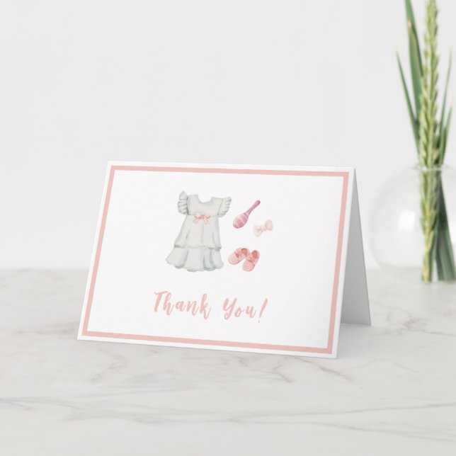 Boho Sweet Pink Girl Outfit Baby Shower  Thank You Card (Front)