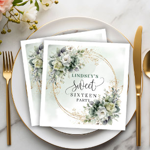 Boho Sweet Sixteen Greenery Gold Watercolor Napkin