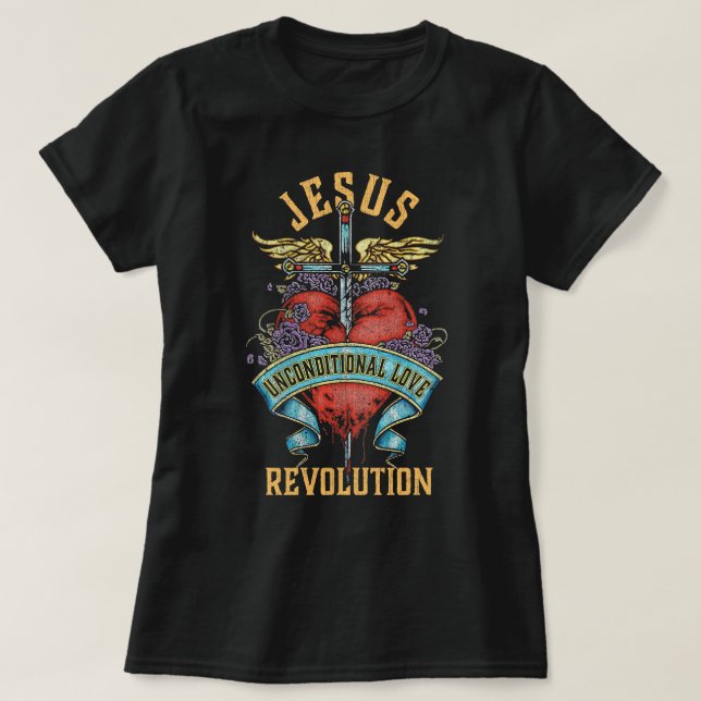 Boho Sword Wings Heart Christian Jesus Revolution T-Shirt (Design Front)