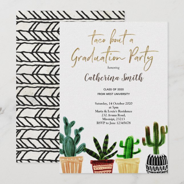 Boho Taco bout a Graduation Party Mexican Invitation (Front/Back)