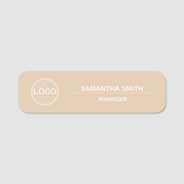 Boho Tan Business Logo Employee Name Tag (Front)