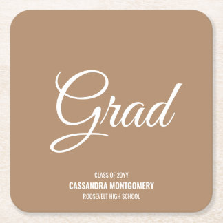 Boho Tan Modern Graduation Party Square Paper Coaster