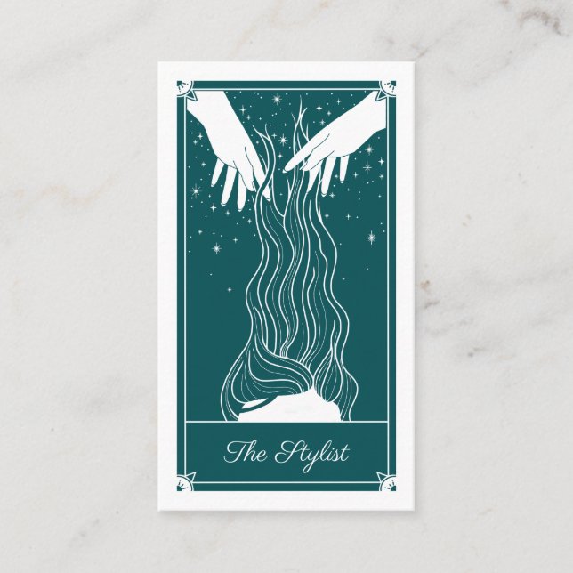 Boho Tarot Hair stylist Teal Business card (Front)