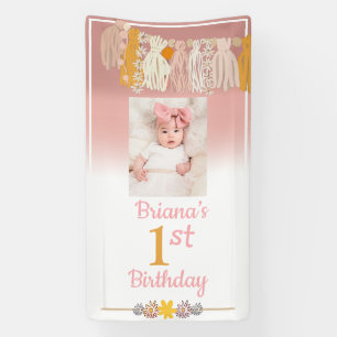 Boho Tassel Custom Photo Girls 1st Birthday Banner