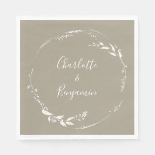 Boho Taupe Floral Wreath Calligraphy Personalised Napkin