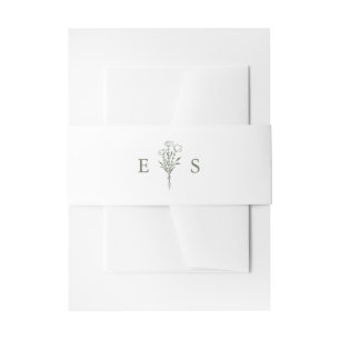 Boho Taupe Green Minimalist Botanicals Wedding Invitation Belly Band