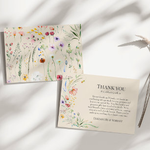Boho Taupe Wildflower Meadow Wedding Thank You Card
