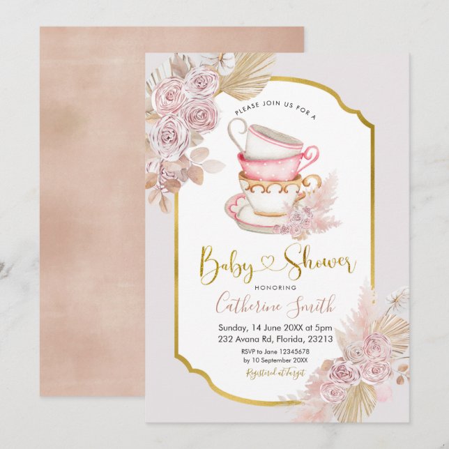 Boho Tea Party Baby Shower Invitation (Front/Back)