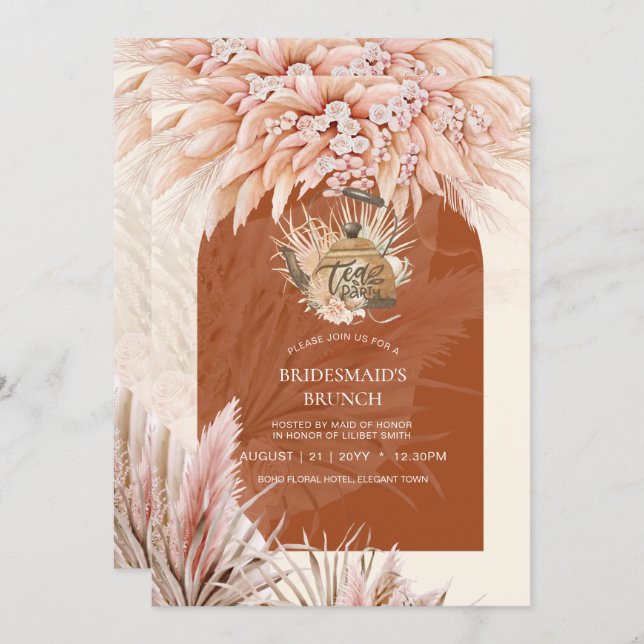 BOHO Tea Party Bridal Shower Pampas Grass (Front/Back)
