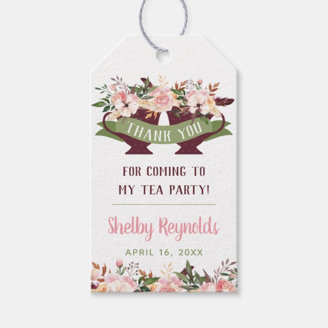 Boho Tea Party Thank You Favour Tag (Front)