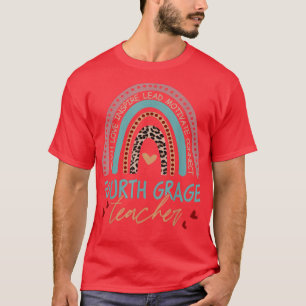 Boho Teach Love Inspire Fourth Grade Teacher Leopa T-Shirt