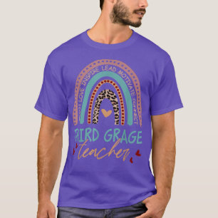 Boho Teach Love Inspire Third Grade Teacher Leopar T-Shirt