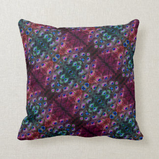 Boho Teal and Burgundy Peacock Kaleidoscope Cushion