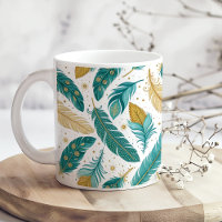 Boho Teal and Gold Feathers