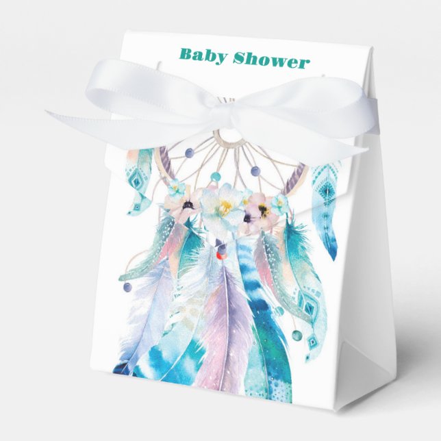 Boho Teal and Purple Dreamcatcher Baby Shower Favour Box (Front Side)