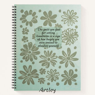 Boho Teal Blue Floral Stamp Custom Quote Journal