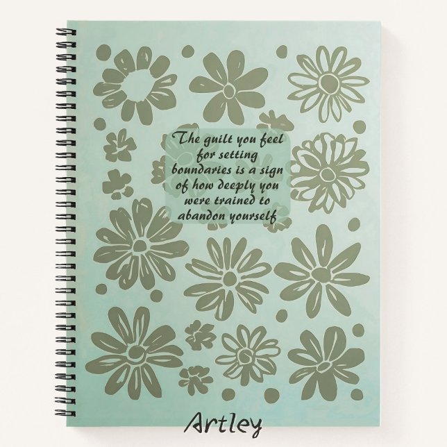Boho Teal Blue Floral Stamp Custom Quote Journal (Creator Uploaded)