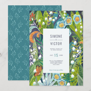 Boho Teal Blue Lilly of the Valley Floral Wedding Invitation