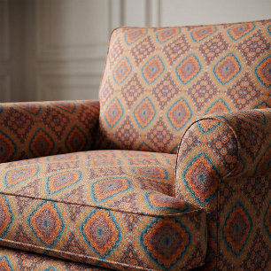 Boho Teal Burnt Orange Mosaic Kaleidoscope Pattern Fabric