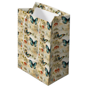Boho Teal Butterfly Botanical Garden Print Medium Gift Bag