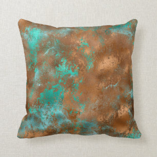 Boho Teal Copper Grunge Cushion