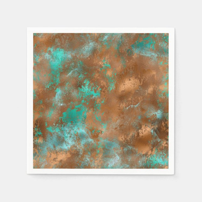 Boho Teal Copper Grunge Napkin (Front)