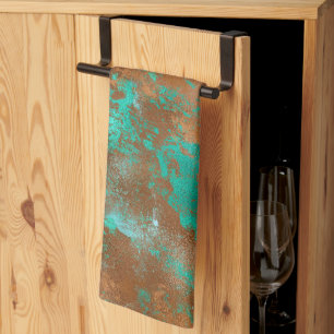 Boho Teal Copper Grunge Tea Towel