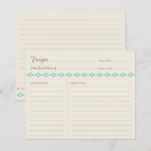 Boho Teal Diamonds Pattern Simple Recipe Card
