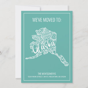 Boho Teal Floral Mandala Alaska State Moving Announcement