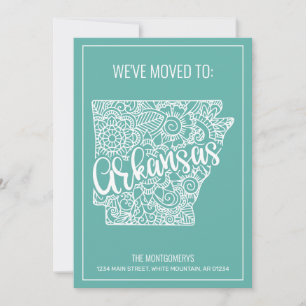 Boho Teal Floral Mandala Arkansas State Moving Announcement