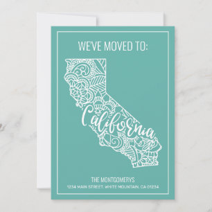 Boho Teal Floral Mandala California State Moving Announcement