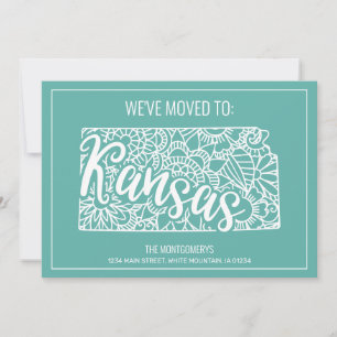 Boho Teal Floral Mandala Kansas State Moving Announcement