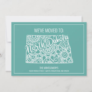 Boho Teal Floral Mandala North Dakota State Moving Announcement